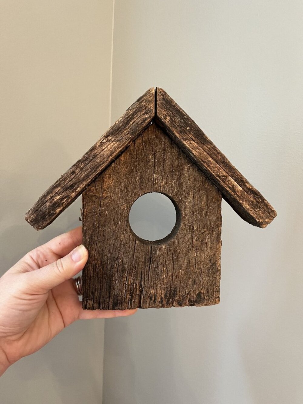 Rustic Wooden Birdhouse Face With Weathered Patina - 10" x 8"